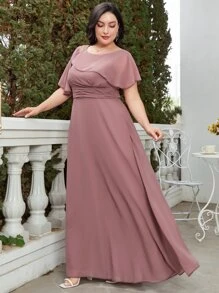 Trang phục phù dâu cho phụ nữ Plus Dây kéo Thêu Xù màu trơn - Bụi hồng - Xem 1