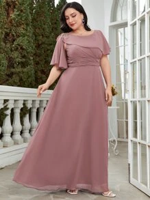 Trang phục phù dâu cho phụ nữ Plus Dây kéo Thêu Xù màu trơn - Bụi hồng - Xem 5