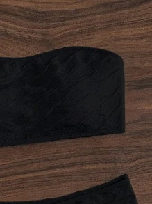 SHEIN Swim Solid Bandeau High Waisted Summer Beach Bikini Set - Black - View 3