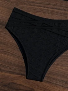 SHEIN Swim Solid Bandeau High Waisted Summer Beach Bikini Set - Black - View 4