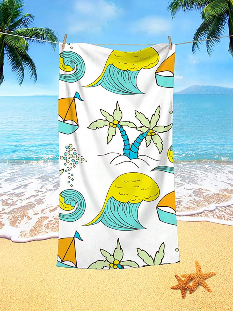 1pc Coconut Tree Pattern Beach Towel, Modern Microfiber Beach Towel For Outdoor - Multicolor - View 1
