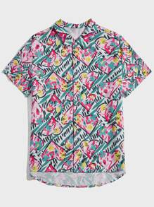 Manfinity Men Pop Allover Floral Print High Low Hem Shirt - Multicolor - View 3