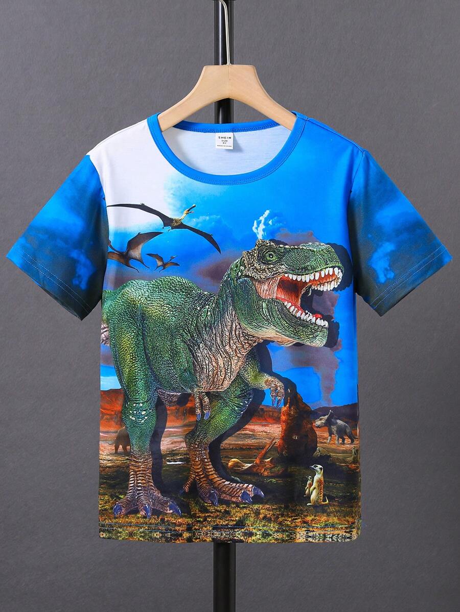 SHEIN 青少年男孩恐龍印花t恤 - 彩色 - 查看 1