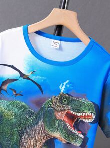 SHEIN 青少年男孩恐龍印花t恤 - 彩色 - 查看 3