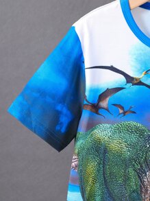 SHEIN 青少年男孩恐龍印花t恤 - 彩色 - 查看 4