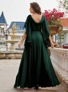 Pearl Embellished Butterfly Sleeve Chiffon Bridesmaid Dress, Elegant Dress, Bridal Gown, Birthday Dress For Ladies, Graduation Dress, Formal Dress - Dark Green - View 3