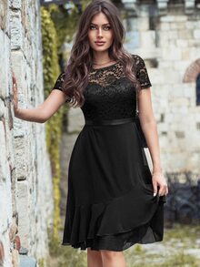 MIUSOL 拼接蕾絲荷葉邊連衣裙 - 黑色 - 查看 4