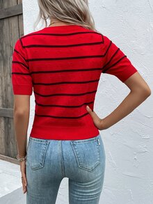 Top En Tricot À Rayures - Rouge - Voir 2
