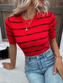 Top En Tricot À Rayures - Rouge - Voir 3