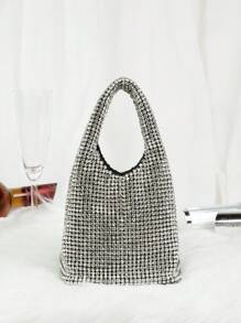 Mini Hobo Bag Rhinestone Trang trí tay cầm đôi cho bữa tiệc - Đen và trắng - Xem 2