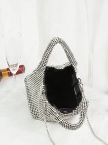 Mini Hobo Bag Rhinestone Trang trí tay cầm đôi cho bữa tiệc - Đen và trắng - Xem 5