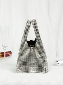 Mini Hobo Bag Rhinestone Trang trí tay cầm đôi cho bữa tiệc - Đen và trắng - Xem 6
