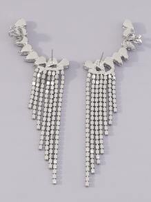 Bông tai trang trí tua rhinestone - Bạc - Xem 2