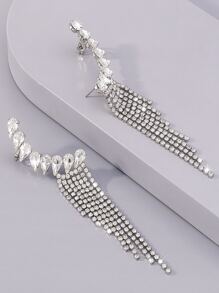 Bông tai trang trí tua rhinestone - Bạc - Xem 4