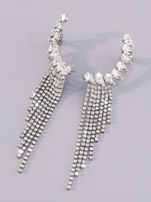 Bông tai trang trí tua rhinestone - Bạc - Xem 5