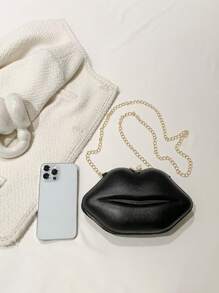 Lip Design Novelty Bag Black Chain Strap - Black - View 4