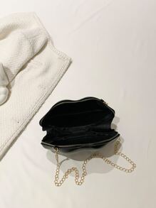 Lip Design Novelty Bag Black Chain Strap - Black - View 6