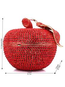 Mini Novelty Bag Rhinestone Apple Design Chain - Red - View 3