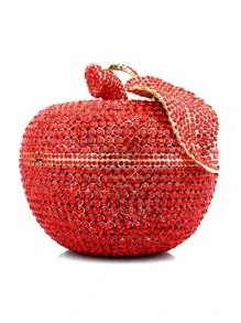 Mini Novelty Bag Rhinestone Apple Design Chain - Red - View 1