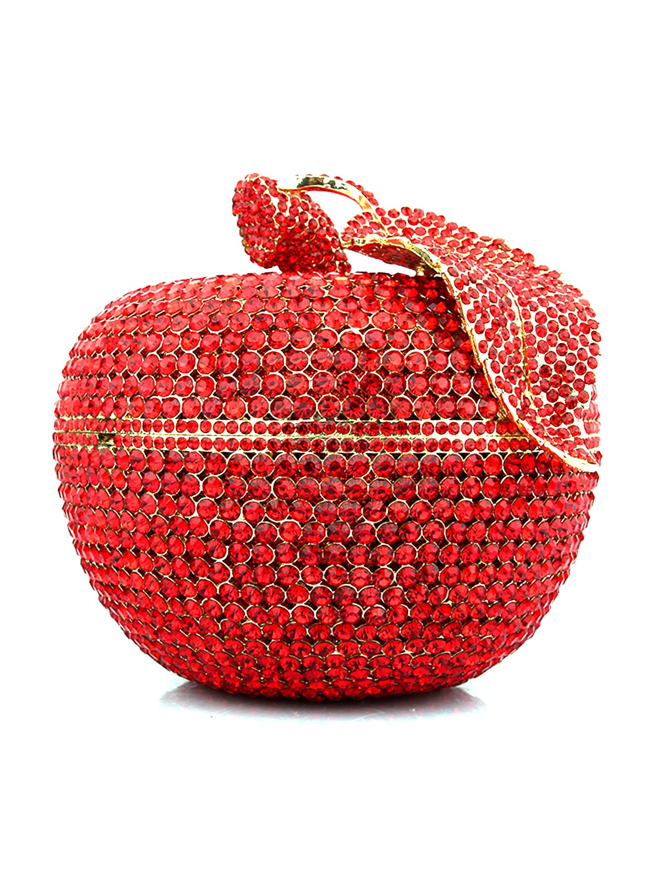 Mini Novelty Bag Rhinestone Apple Design Chain - Red - View 1