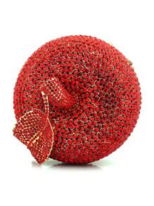 Mini Novelty Bag Rhinestone Apple Design Chain - Red - View 8