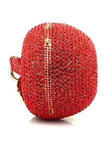 Mini Novelty Bag Rhinestone Apple Design Chain - Red - View 2