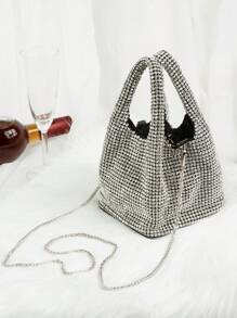 Mini Hobo Bag Rhinestone Trang trí tay cầm đôi cho bữa tiệc - Đen và trắng - Xem 8