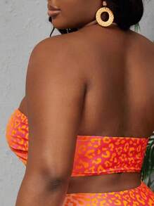 SHEIN Swim Curve Top bikini bandeau con estampado de leopardo - Naranja - Ver 2