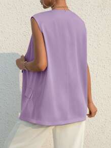 SHEIN Essnce Áo khoác  âu phục nữ Nút màu trơn Giải trí - Màu Lilac Tím - Xem 2