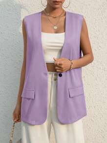 SHEIN Essnce Áo khoác  âu phục nữ Nút màu trơn Giải trí - Màu Lilac Tím - Xem 4