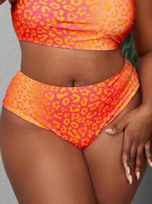 SHEIN Swim Curve Plus Leopard Print High Waist Bikini Bottom - Orange - View 3