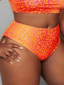 SHEIN Swim Curve Plus Leopard Print High Waist Bikini Bottom - Orange - View 4