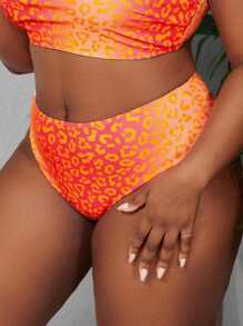 SHEIN Swim Curve Plus Leopard Print High Waist Bikini Bottom - Orange - View 5