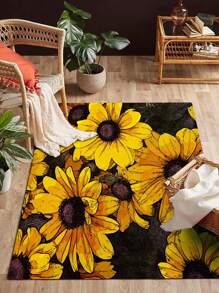 1pc Sunflower Pattern Rug, Modern Fabric Floor Carpet For Home - Multicolor - View 1