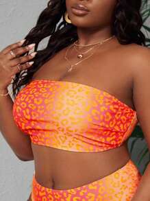 SHEIN Swim Curve Top bikini bandeau con estampado de leopardo - Naranja - Ver 5
