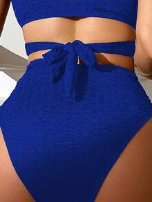 素色側邊綁帶高腰泳衣下裝 - 寶藍色 - 查看 2