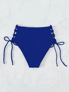 素色側邊綁帶高腰泳衣下裝 - 寶藍色 - 查看 4