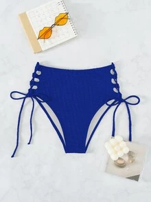 素色側邊綁帶高腰泳衣下裝 - 寶藍色 - 查看 5