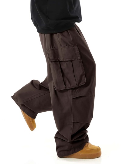Manfinity EZcore Men Flap Pocket Side Drawstring Waist Oversize Cargo Pants, Fall