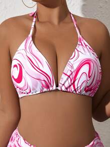 SHEIN Swim Curve Top bikini triángulo con estampado halter - Rosa - Ver 1