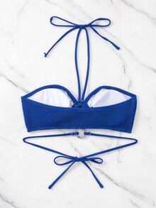 環鏈掛脖比基尼上衣 - 藍色 - 查看 3