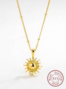 Sun Charm Silver Necklace - Gold - View 1