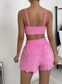 SHEIN EZwear 素色吊帶短上衣和木耳邊短褲 - 玫紅色 - 查看 2