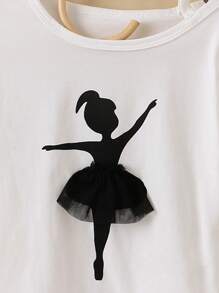 小女童人像圖案網紗拼接T恤 - 白色 - 查看 3