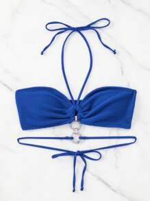 環鏈掛脖比基尼上衣 - 藍色 - 查看 4