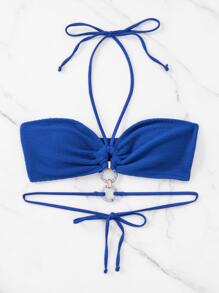 環鏈掛脖比基尼上衣 - 藍色 - 查看 5