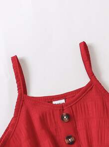 SHEIN Young Girl Red Spring Style V-neck Spaghetti Strap Dress With Scallop Hem And Gathered Waist For Summer - Red - View 3