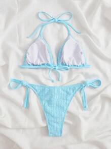 SHEIN 夏季吊带三角绑带侧比基尼套装