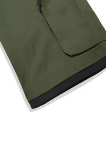 Manfinity Homme 男士拉鍊口袋拼接邊腰部抽繩短褲 - 軍綠色 - 查看 5