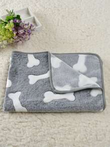 1pc Bone Print Pet Blanket For Dog And Cat For Sleeping - Grey - View 1